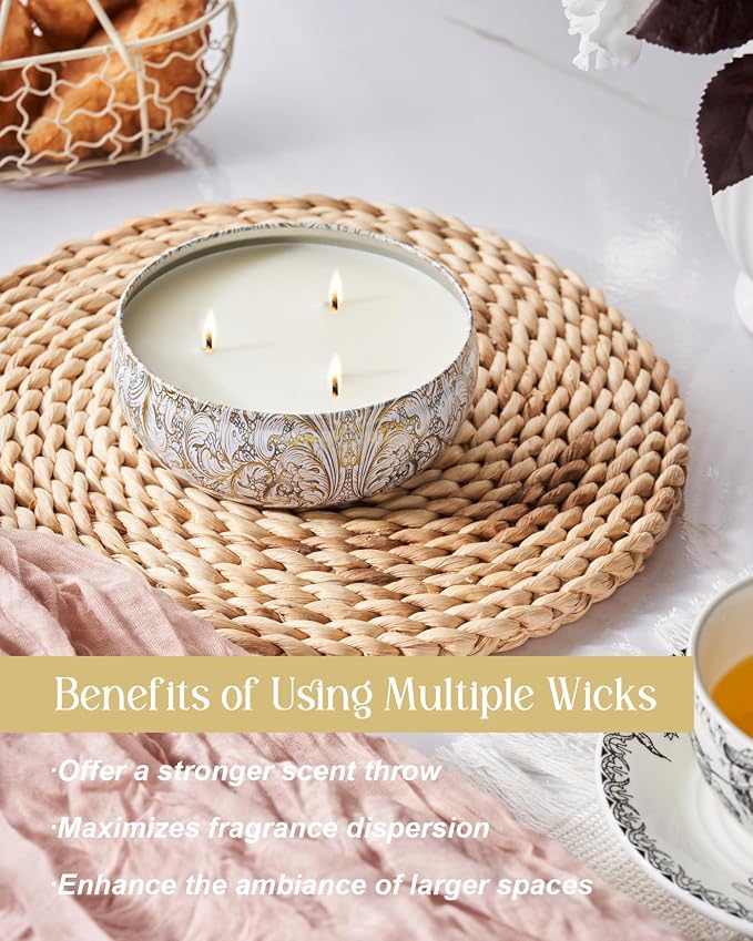 M&SENSE White Tea Scented Candles 12 oz, Large 3 Wick Soy Tin Candle, Over 40 Hour Burning Time, 100% Natural Vegan Wax, Relaxing Aromatherapy Aesthetic Candle Gift for Women Men