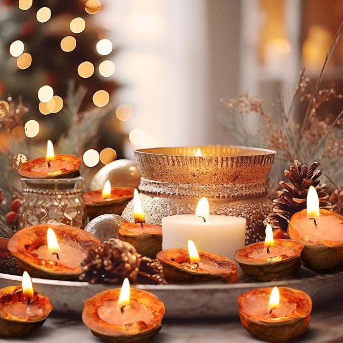 Nuanchu 24 Pcs Floating Candles Mini Walnut Floating Tea Lights Candles for Centerpieces Weddings Party Home Romantic Night Gifts Decorations