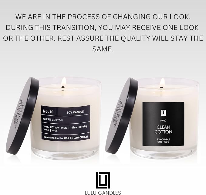 Lulu Candles | Clean Cotton | Luxury Scented Soy Jar Candle | Hand Poured in The USA | Highly Scented & Long Lasting - 6 Oz.