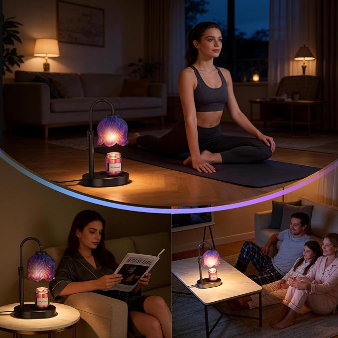 Candle Warmer Lamp with Adjustable Height - Flameless 4-Level Dimmable Wax Warmer, Timer Function & Stylish Design in Multiple Colors (Blue07)
