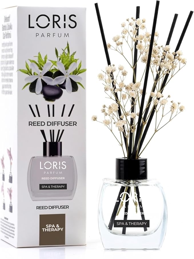 Loris Spa Therapy Reed Diffuser Set with Dried Flowers | Reed Diffusers for Home with Sticks | Bathroom Diffuser & Room Scent | Long-Lasting Home Fragrance | 120 mL / 4.06 fl oz