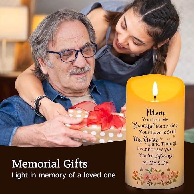 Memorial Candle, Real Wax LED Light with Remote Control, Sympathy Gift for Loss of Loved One or Mother, 4" x 7"