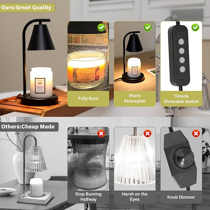 Hong-in Candle Warmer Lamp - with Timer & Dimmer, Modern Home Decor House Warming Gifts Wax Melt Warmer for Jar Candles, Cozy Birthday Gift for Women Mom (Black)
