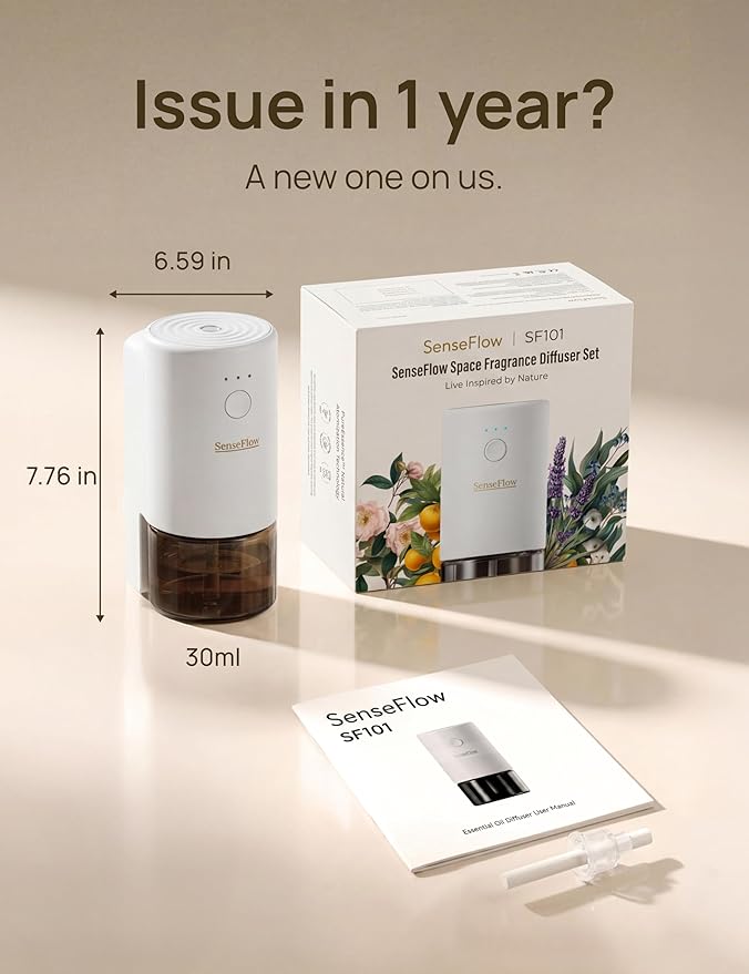 Plug-in Air Freshener for Home, Waterless Essential Oil Diffuser for Bedroom and Bathroom, Non-Toxic Formula for Pets and Nursery, 120 Days Runtime, Refillable White Tea(Espresso Brown)