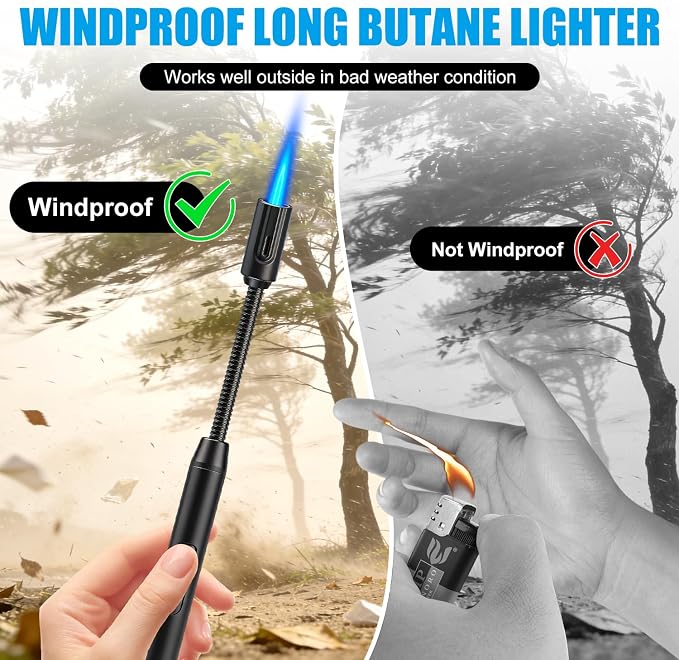 LcFun Torch Lighter Refillable Butane Lighters Long Stem with Flexible Neck and Visible Fuel Tank, Windproof Jet Flame Long Matches for Candles Grill Fireplace Kitchen Camping (Butane Not Included)