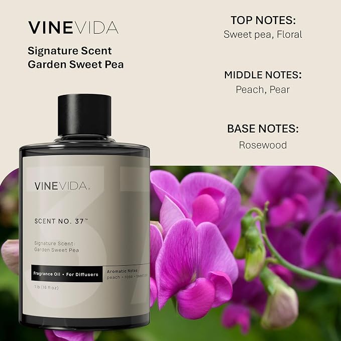 VINEVIDA [16 Fl Oz] Garden Sweet Pea Fragrance Oil for Cold Air Diffusers, Essential Oils for Diffuser Oil Refill & Air Freshener Room Spray