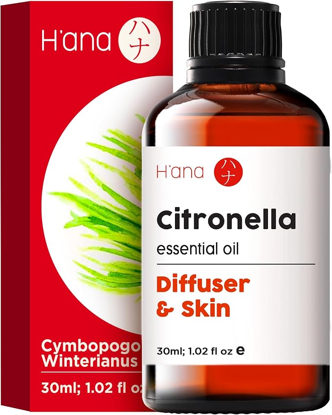 H'ana Citronella Oil - 1.02 Fl Oz Citronella Essential Oil for Hair, Skin, Diffuser, Aromatherapy & DIY