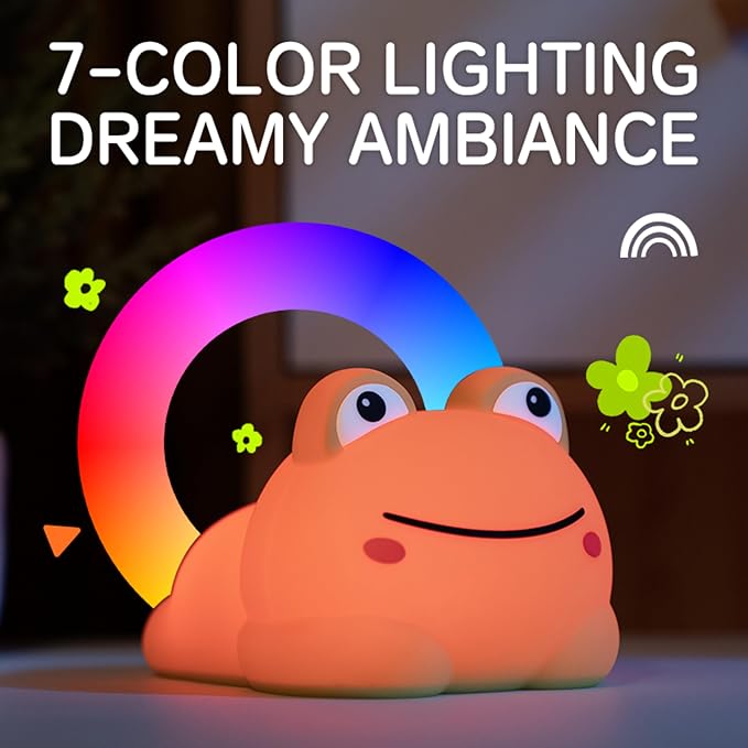 Led Cute Frog Night Light, Dimmable Timer Kawaii Lamps, Super Squishy Silicone USB Rechargeable Touch Control Night Lamp, Used for Camping Party Room Decor (Frog A)