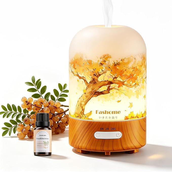 Essential Oil Diffuser, Hand Blown Glass Aromatherapy Diffuser, Ultrasonic Cool Mist Scent Aroma Humidifier, Diffuser Oil Machine Whisper Quiet with Auto Shut-Off for Home Bedroom Office(<25dB)