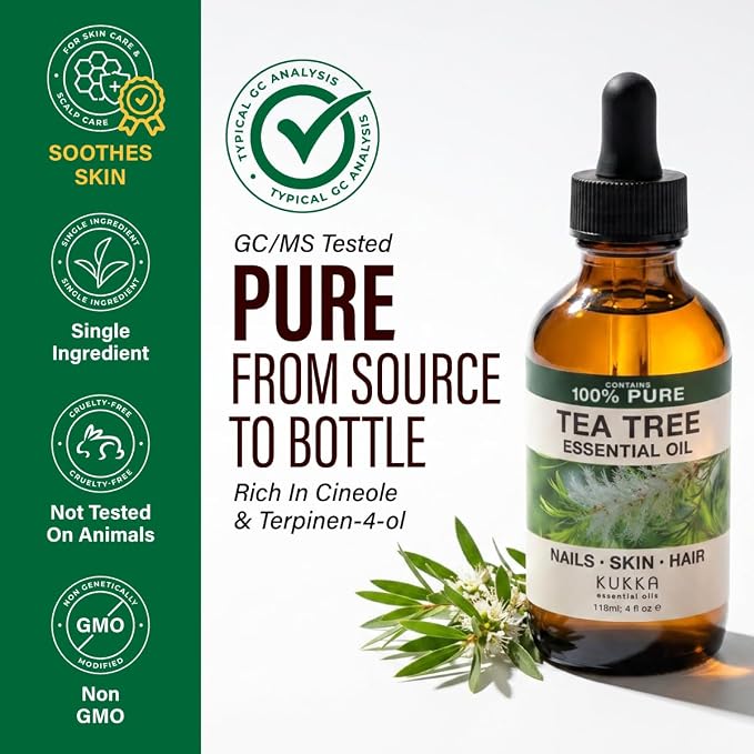 100% Pure Tea Tree Oil - 4 Fl Oz Tea Tree Essential Oil for Hair, Skin, Diffuser, Aromatherapy & DIY Soap Making Scent