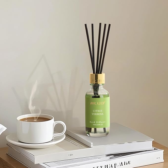 Airkeep Reed Diffuser Set, 3.38 fl oz (100 ml) - Cirtus Verbena Oil Diffusers with 8 Reed Sticks, Home Fragrance Reed Diffuser for Bathroom Shelf Decor