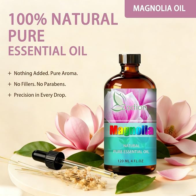 Magnolia Essential Oil, Magnolia Fragrance Oil for Diffuser, Massage, Humidifier, DIY Candle, Soap Making, Home, Bath, Yoga - 4 fl oz (120ml) - ZODION Essential Oils