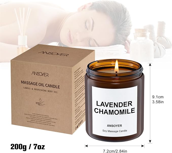 Massage Candle for Relaxation – 7oz Massage Oil Candle with Sweet Almond Oil - (Chamomile Lavender)