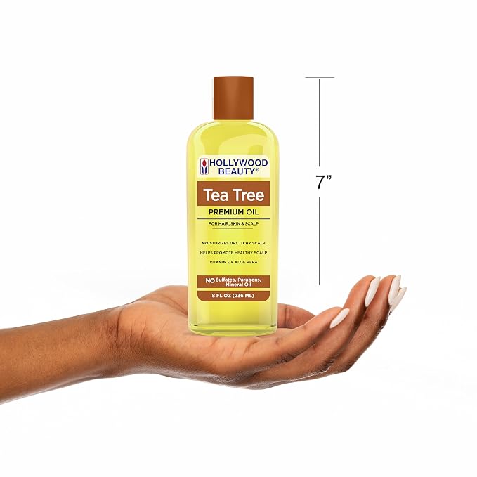 Hollywood Beauty Tea Tree Oil for Hair, Scalp, and Skin, 8 fl oz - Moisturizes Dry, Itchy Scalp, Blended with Vitamin E & Aloe