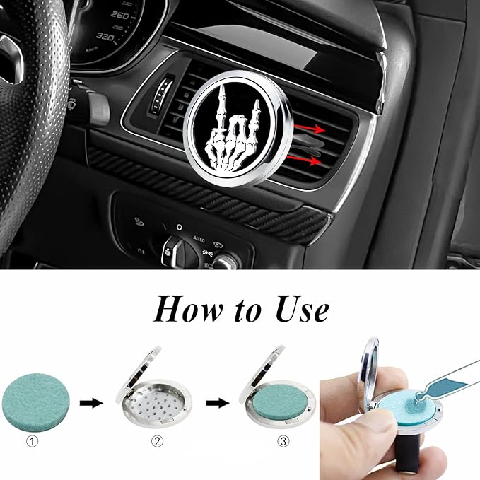 30mm Car Essential Oil Diffuser Vent Clips Air Freshener Vent Clip Aromatherapy Car Accessories 10 Felt Pads for Gift Women (Punk Rock Roll)