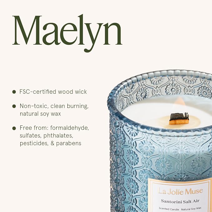 LA JOLIE MUSE Santorini Salt Air Scented Candles for Home, 19 oz Soy Wax | Large Jar Luxury Candle, Clean Natural Non-Toxic, Fresh Summer Ocean Blue Candle, Gifts for Women & Men, Wood Wick, Bergamot