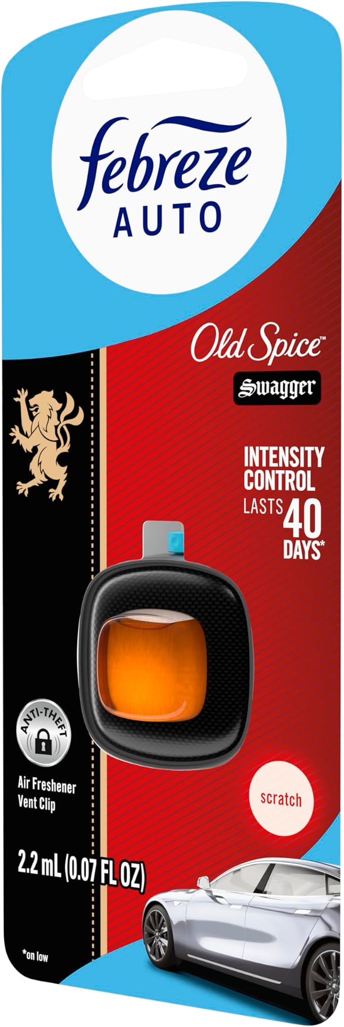 Febreze AUTO Air Freshener, Odor-Fighting Automotive Vent Clip, Old Spice Swagger Scent, 8 Count