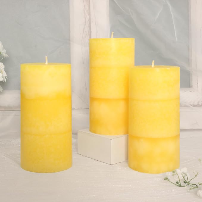 3 x 6 Inches Pillar Candles Lemon Scented Yellow Decorative Rustic Candles Citrus Scent Clean Burning Hand-Poured Large Candles Decorative for Home Aesthetic Relax Spa Bathroom