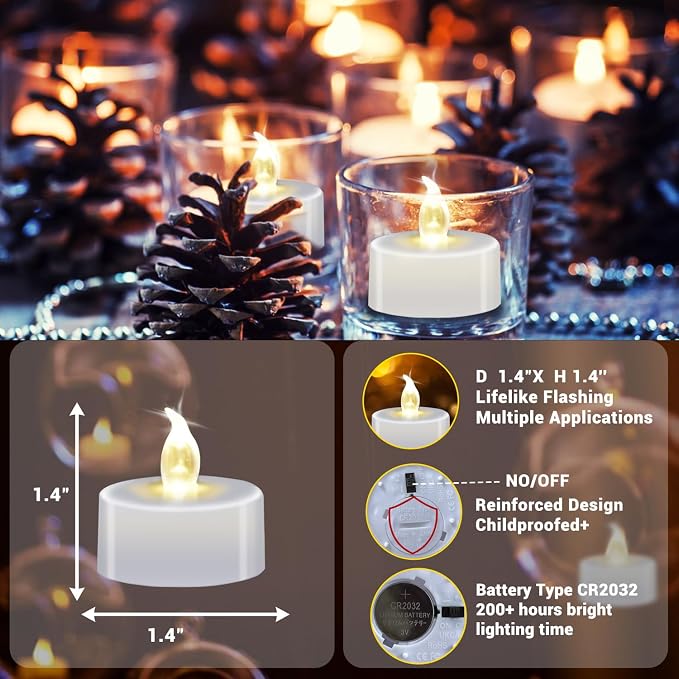 LED Tea Lights with Batteries (24 Pack), 200+ Hours Long Lasting Flameless Candles for Romantic Night, Valentine's Day Decor, Wedding Table Centerpieces & Home Decor (Warm White)
