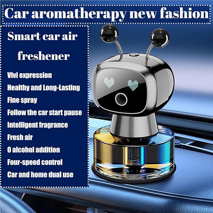 Robot Intelligent Aromatherapy Machine, Smart Cute Robot Car Air Freshener - Fine Spray/Fillable/Four-Gear Adjustment/Vibration Sensing/On-Off/Large Capacity Long-Lasting Fragrance/Gray-V2(Osmanthus)