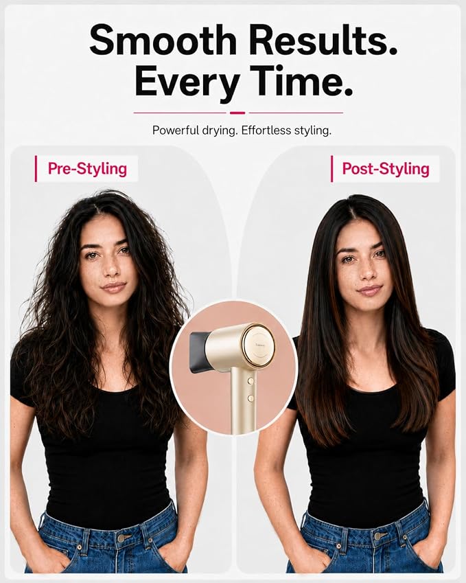 Tideway Hair Dryer Professional High-Speed Ionic Blow Dryer 110,000 RPM, Compact Hair Dryer with Magnetic Diffuser, Fast Drying with Brushless Motor Low Noise Smart Temperature Control-H11