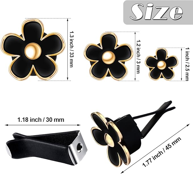 Frienda 6 Pcs Daisy Flower Air Vent Clip Accessories Air Conditioning Outlet Clip Car Air Freshener Dashboard Accessories Charm Car Inter Decor(2.5 cm, 3 cm, 3.3 cm,Black)
