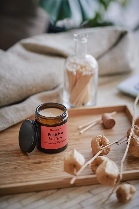 Positive Energy Aromatherapy Candle – Grapefruit, Peppermint & Lemon Scented Candle, Plant-Based Wax in Amber Apothecary Jar, 7 oz, 45 Hour Burn Time, Uplifting & Refreshing Candle