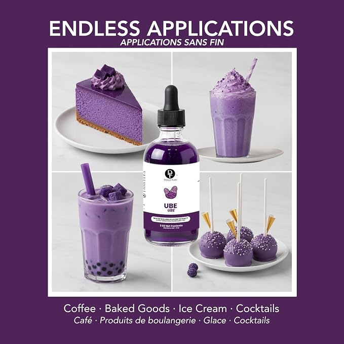 Dolce Flav Purple Ube Extract – 2 Ounce Water-Soluble Kosher, Sugar-Free, Concentrated Sweet Ube Flavoring for Baking, Ice Cream & Pastries, Includes Measured Dropper