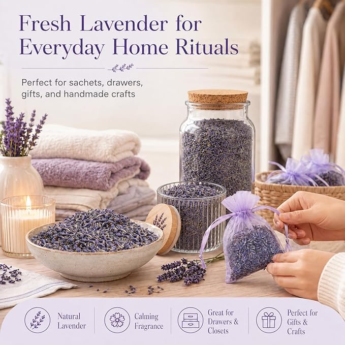 Sukh 3OZ Dried Lavender Flowers - Lavender Buds Sachets Bags for Drawers Closets Fresh Scents Lavenders Sachet Bags Dried Flowers for Patry Birthday Bridal Shower Organic Bulk