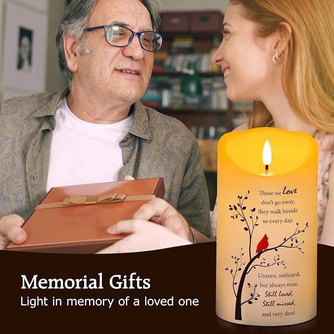 Flameless Memorial Candle, Real Wax LED Light with Remote Sympathy Gifts for Loss of Loved One, Mother, Father - Remembrance Gift (4" x 7")