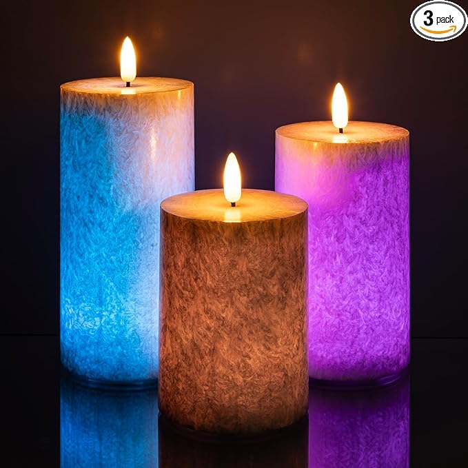 ANGELLOONG Color Changing Candles with Remote, Glass Flameless Candle for Room Decor, Set of 3 Battery Candles with Timer for Indoor Home Decor (Multicolor)