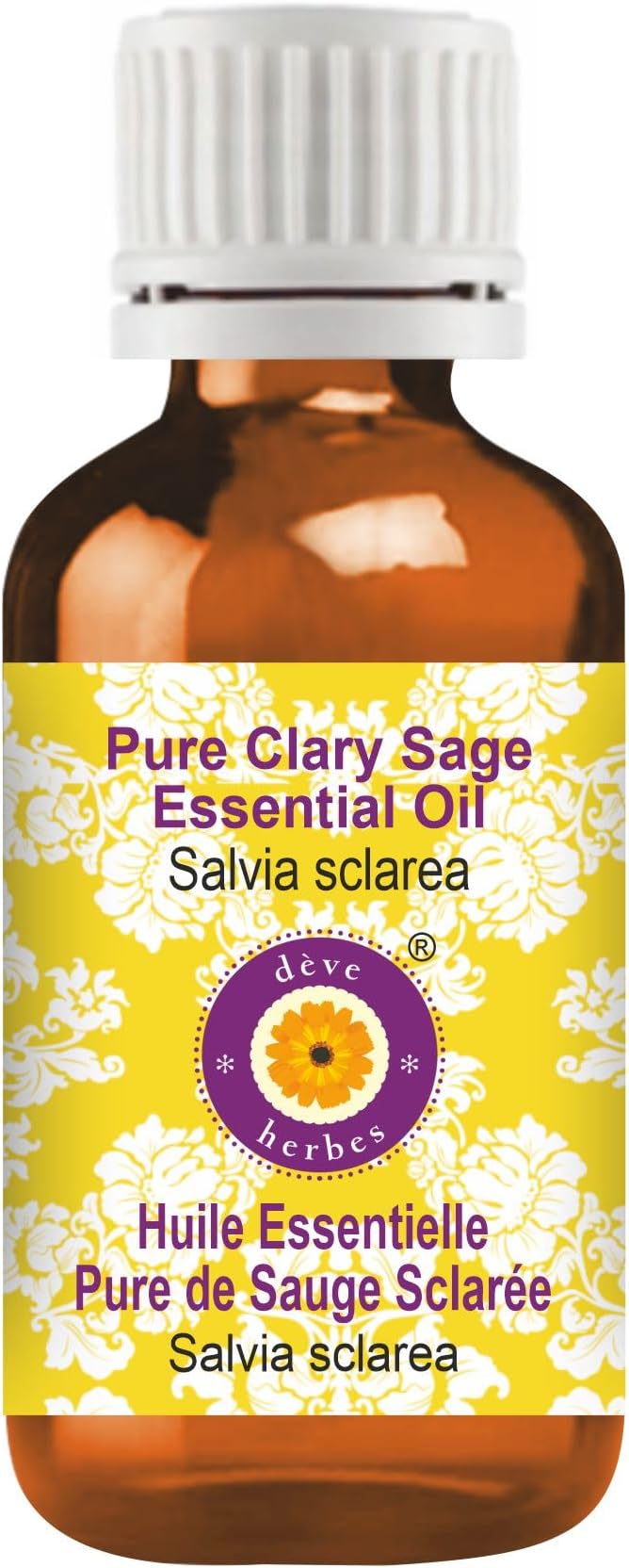 Deve Herbes Pure Clary Sage Essential Oil (Salvia sclarea) Steam Distilled 100ml (3.38 oz)
