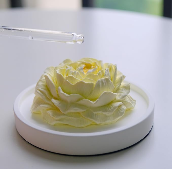 Essential Oil Passive Flower Diffuser -Non-Electric Peony Flower Porcelain Aromatherapy Diffusers for Small Mini Room, Desk Decorative, Bathroom (Yellow, Peony)