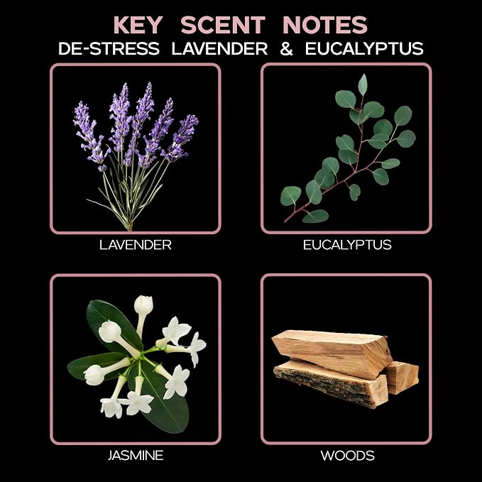 De-Stress Lavender Eucalyptus Diffuser Set, Spa Scent, Shelf Decor | Lavender, eucalyptus, and woody balsamic profile, guest bathroom, decorative glass bottle, home aroma, entryway