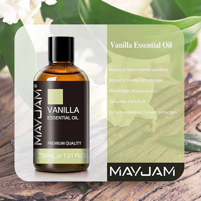 Vanilla Essential Oil 30ml/1.01fl.oz, MAYJAM Premium Vanilla Oils for Aromatherapy, Diffuser, Soap Making, Candle Making, Long Lasting Scents (Pack of 2)