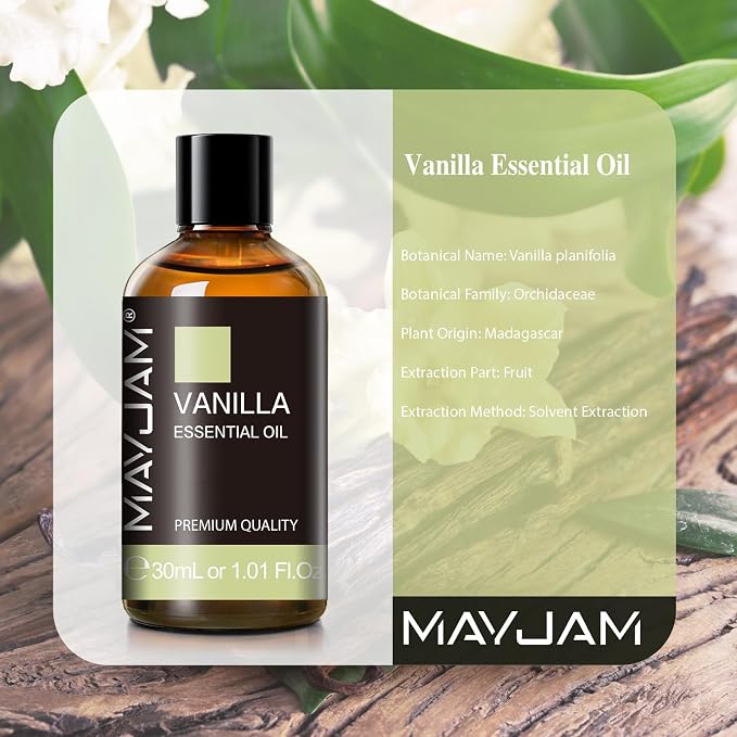 Vanilla Essential Oil 30ml/1.01fl.oz, MAYJAM Premium Vanilla Oils for Aromatherapy, Diffuser, Soap Making, Candle Making, Long Lasting Scents