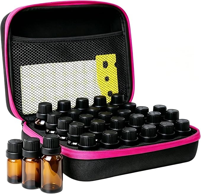 Essential Oil Storage Holder Organizer Carrying Case - 30 Bottles | Hard Shell Essential Oils Box Holds 5ml 10ml 15ml Bottle Travel Bag with Labels & Foam Insert for doTERRA & Young Living