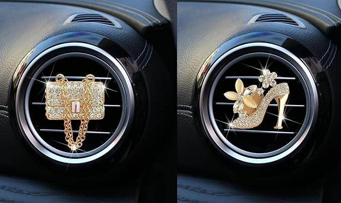 Car Decor Fresheners For Women Bling Car Accessories Air Outlet Decoration Bling For Women Aromatherapy Air Vent Clip Charm, air freshener High Heel Bag,Gold