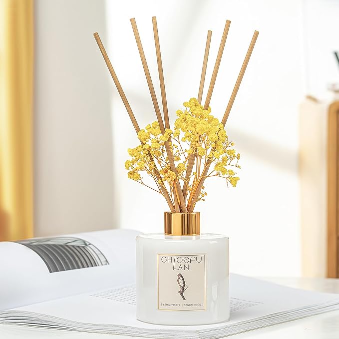 Sandalwood Reed Diffuser,6.7 oz Natural Essential Scented Oil with Diffuser Sticks, Best for Bathroom Decor, Living Room Decor, Home & Office Decor, Aromatherapy Diffuser Oil Gift Set