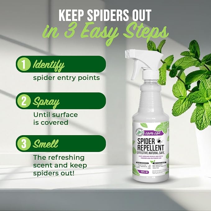 Mighty Mint Peppermint Oil Spider Repellent Spray with Microfiber Cloth – Indoor & Outdoor Bug Control for Spiders and Insects – Plant-Based, Extra-Strong Formula - 16 oz