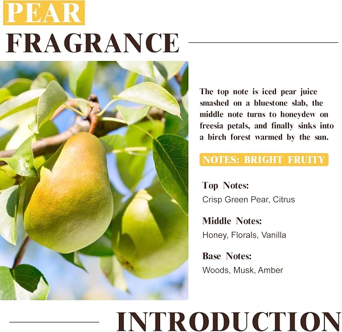 EUQEE Pear Fragrance Oil, Premium Fragrance Essential Oil 2.02 Fl oz for Soap Candle Making, Diffusers, Aromatherapy (60ml)