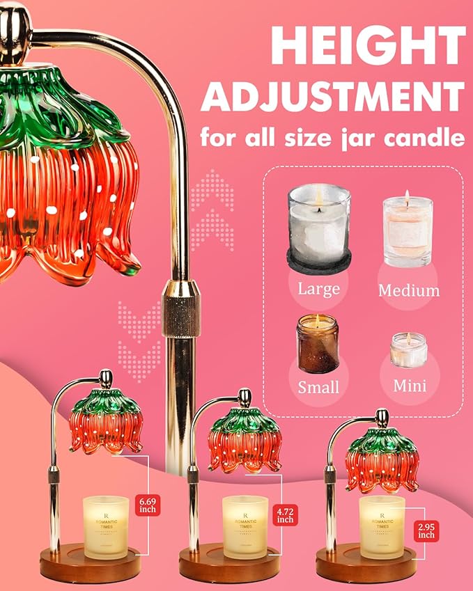 Strawberry Candle Warmer Lamp with Timer & Dimmable Brightness, House Warming Gift New Home, Candle Warming Gift for Mothers Day, Birthday Gifts for Women Mom,Flameless Wax Melt Warmer for Jar Candles