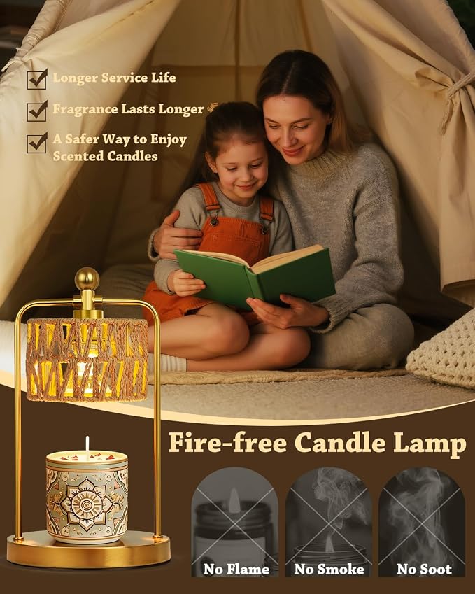 Candle Warmer Lamp with Timer Dimmer, Candle Warmer for Jar Candles Lights, Boho Candle Lamp Warmer with 2 Bulbs, Birthday Gifts for Women, House Warming Gifts New Home Decor, Gold