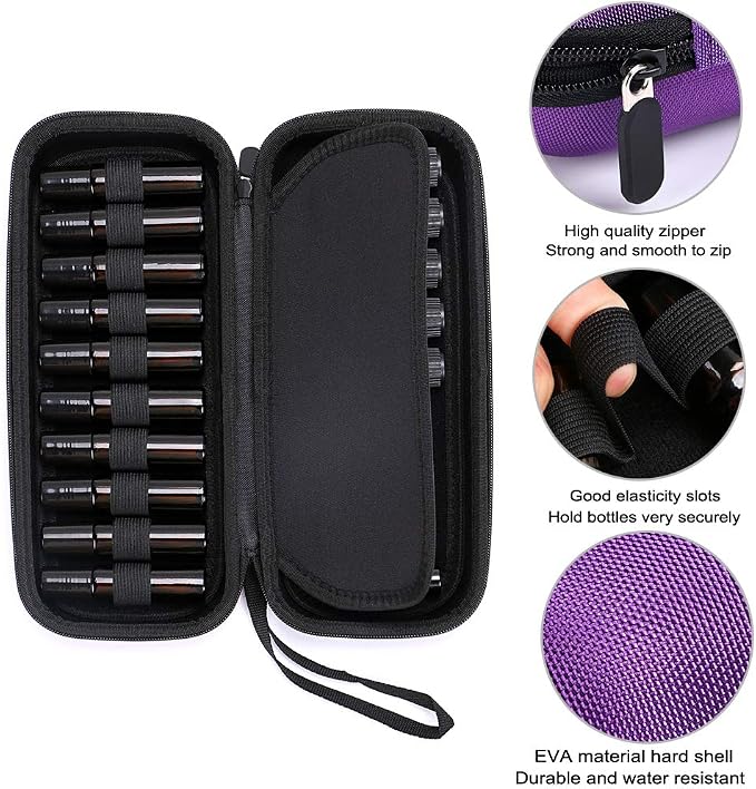 Hipiwe EVA Essential Oils Carrying Case Organizer for 20 Bottles 5ml & 10ml Standard & Rollers Bottles Portable Hard Shell Travel Bag Holder for Essential Oils Storage (Purple)