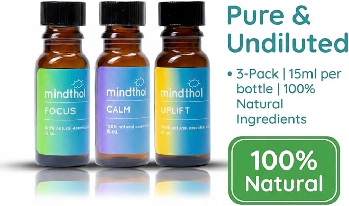 Mindful Essential Oil Blend Set, 3 Pack 15ml Each Bottle - Energy, Clarity, and Relaxation - Focus, Calm, and Uplift