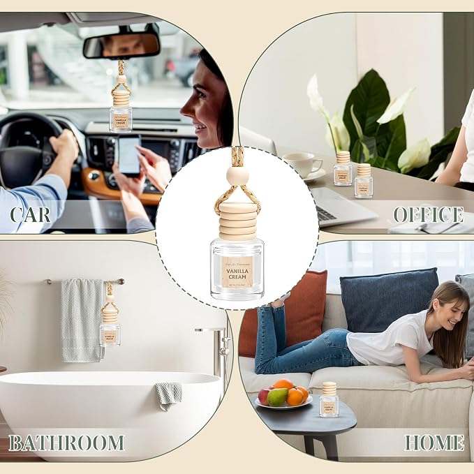 AROIC Hanging Car Air Freshener, 6 Pack Vanilla Cream Long Lasting & Refillable Air Freshener, Natural Plant Essential Oil Fragrance Aromatherapy Diffuser, Car Accessories Interior Set for Women & Men