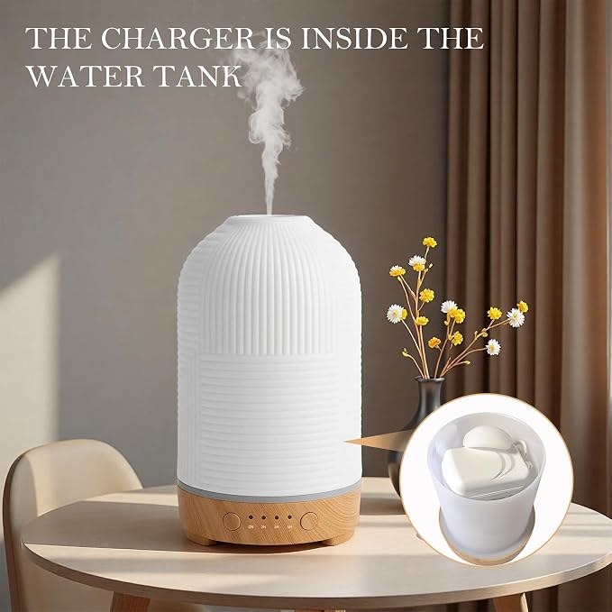 Essential Oil Diffuser 200ml Ceramic Aromatherapy Difusor with 9 Color,Auto Shut-Off Protection&Time Setting,Ultrasonic Oil Diffusers for Home,Bedroom,Office