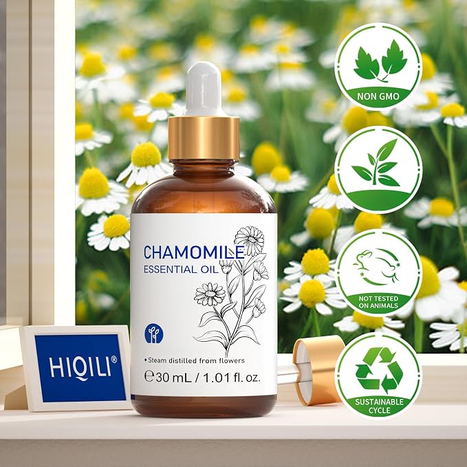 HIQILI 30ML Chamomile Essential Oil, Chamomile Oil for Diffuser, Skin, Soap, Shampoo - 1.01 Fl Oz