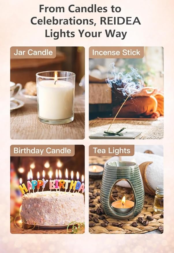 REIDEA Electric Lighter, R1 Pro Windproof Flameless USB Rechargeable Arc with Safe Button and Power Indicator for Candle, BBQ and Fireworks, Rose Gold