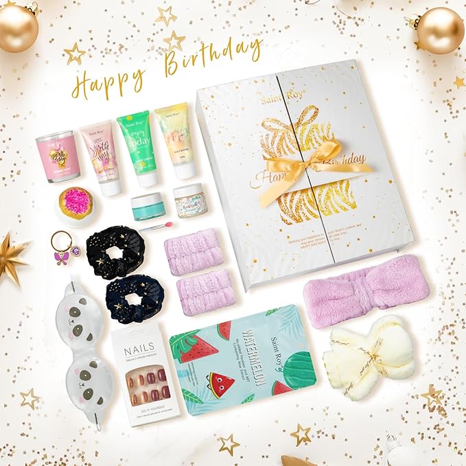 Birthday Gifts for Teens Birthday Gifts for Women Happy Birthday Surprise Box, 15pcs Spa Kit Gift, Gift Box for Teen Girls Unique Diy Nails Set, Luxury Birthdays Presents Spa Gift for Mom Daughter